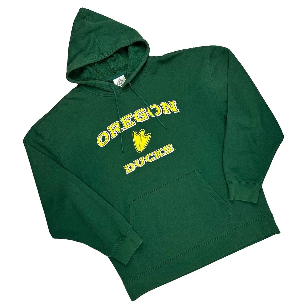 Vintage Y2K Univeristy of Oregon Ducks Adidas Hoodie Sweatshirt Men Large Green